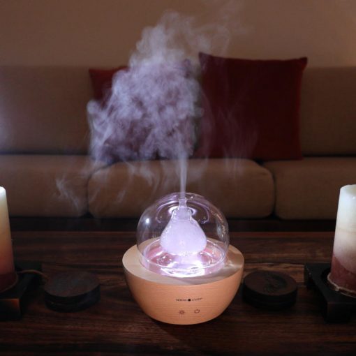 Serene Living Diffuser turned on with pink light