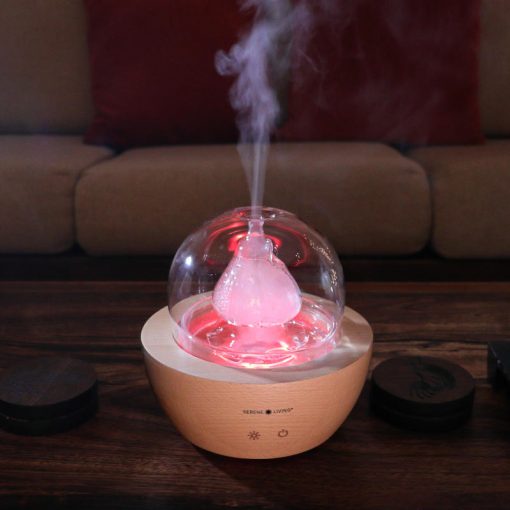 Serene Living Fountain Diffuser turned on with red light