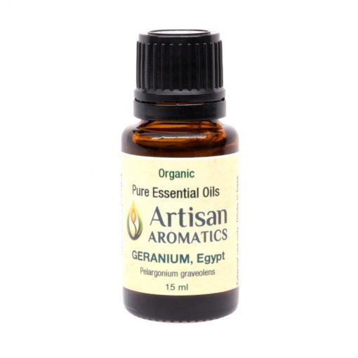 Geranium organic essential oil- by Artisan Aromatics15-ml-bottle.