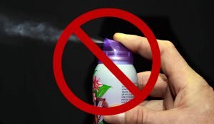 Replace scented sprays - A can of fragrance being sprayed with a red circle and slash through it