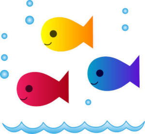 Drawing of 3 colorful fish in water