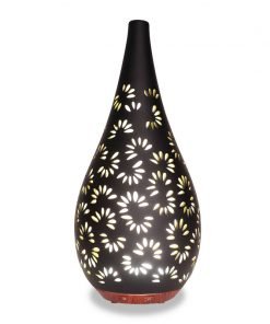 Kate black ceramic essential oil diffuser with white light on - by Nature's Remedy