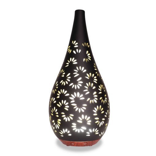 Kate black ceramic essential oil diffuser with white light on - by Nature's Remedy