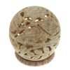 Soapstone tea light ball with large leaves 3" candle and incense burner - front view