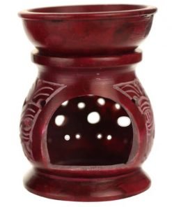 red soapstone oil burner / diffuser carved braids back view 4 inches tall
