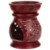 red soapstone oil burner / diffuser carved braids side view 4 inches tall