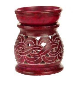 Red soapstone oil burner with braids 3.25 inches tall