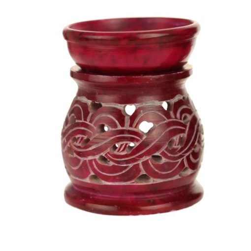 Red soapstone oil burner with braids 3.25 inches tall