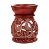 Red soapstone Oil burner / diffuser round leaf pattern 3.25 inches tall