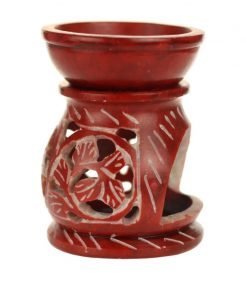 Red soapstone oil / diffuser burner with round leaves 3.25 inches tall - side 2