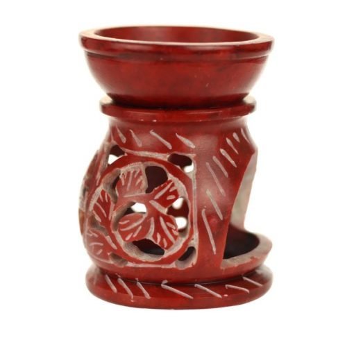 Red soapstone oil / diffuser burner with round leaves 3.25 inches tall - side 2