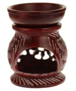 red soapstone oil burner - diffuser with round leaves and 4 inches high