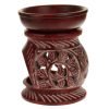 Red soapstone oil burner-diffuser round leaves 4 inch side view