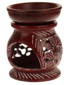 red soapstone oil burner diffuser with round leaves 4 inches side view