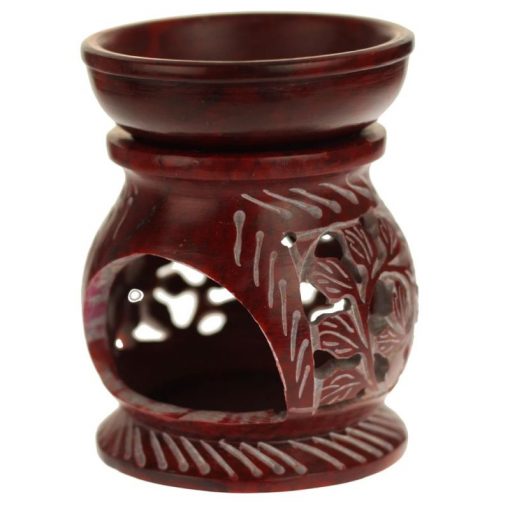 red soapstone oil burner diffuser with round leaves 4 inches side view