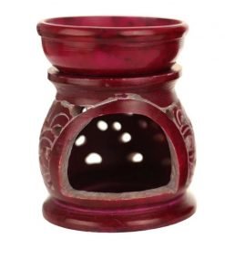 Red soapstone oil burner with braids 3.25 inches tall - back
