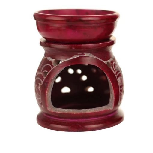 Red soapstone oil burner with braids 3.25 inches tall - back