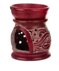 Red soapstone oil burner with braids 3-25 inches tall - back