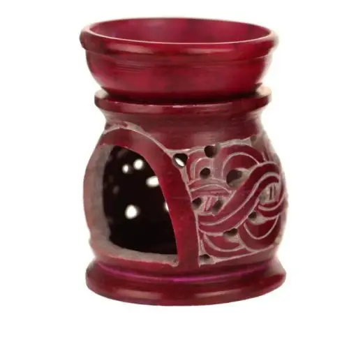 Red soapstone oil burner with braids 3-25 inches tall - back