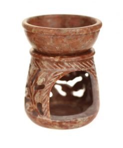 soapstone oil burner with ivy leaves pattern - 3.25 inches tall - back