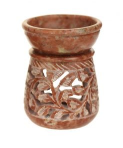 soapstone oil burner with ivy leaves pattern - 3.25 inches tall - front