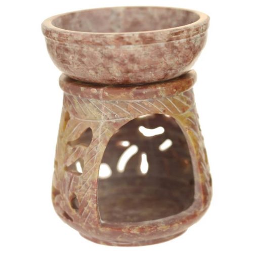 soapstone oil burner with ivy leaves pattern - 4 inches tall - back