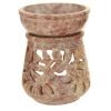 soapstone oil burner with ivy leaves pattern - 4 inches tall - front