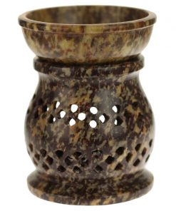 soapstone oil burner with jali pattern - 4 inches tall - front