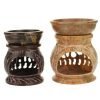soapstone oil burner round with carved elephants 3.25 and 4 inchesi tall