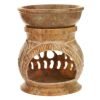 soapstone oil burner with elephants pattern - 4 inches tall - back