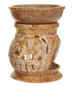 soapstone oil burner with elephants pattern - 4 inches tall - side