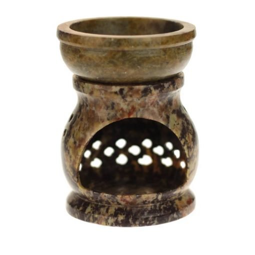 soapstone oil burner with jali pattern - 3.25 inches tall - back