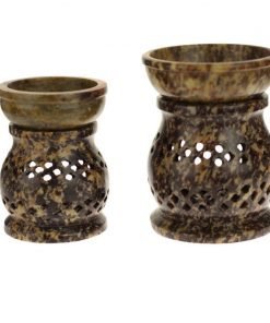 soapstone oil burner with jali pattern - 3.25 inches tall - small and large