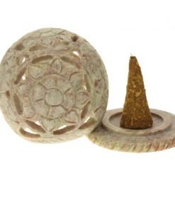 Soapstone tea light ball with flowers 3