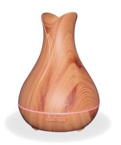 Aromar Bloom Wood Diffuser with red light on a white background