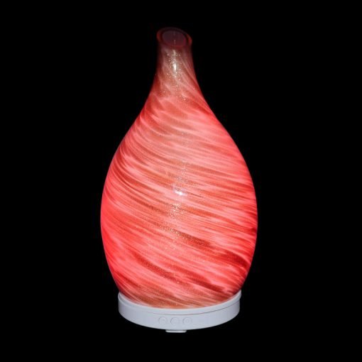 Amphora Copper Diffuser with red light on a black background