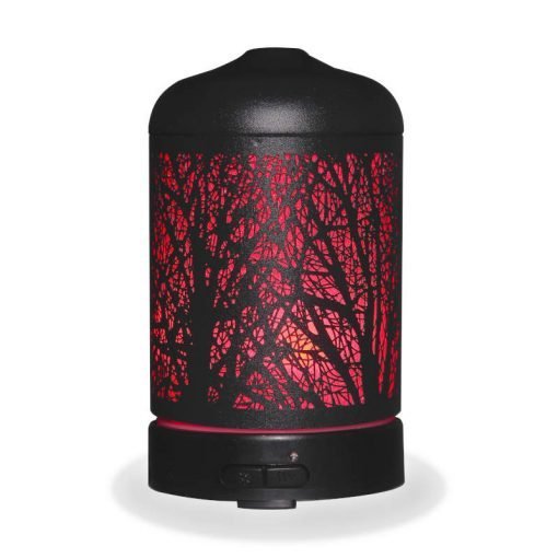 Aromar Black Grove Diffuser with red light on a white background