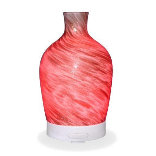Aromar Decanter Abstract Bronze Diffuser with red light on a white background