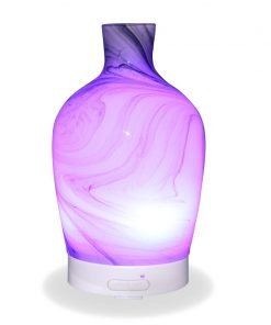 Aromar Decanter Abstract Grey Diffuser with purple light on a white background