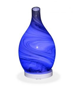 Aromar Amphora Grey Diffuser with blue light on a white background