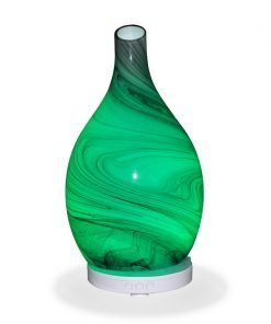 Aromar Amphora Grey Diffuser with green light on a white background
