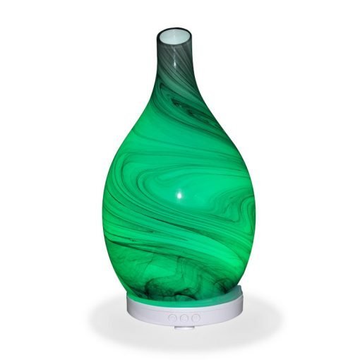 Aromar Amphora Grey Diffuser with green light on a white background