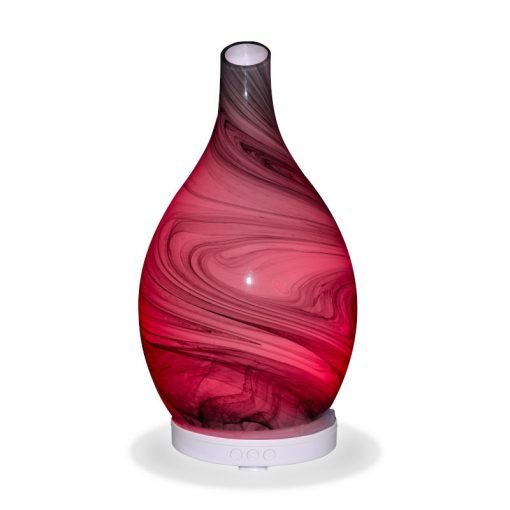 Aromar Amphora Grey Diffuser with red light on a white background