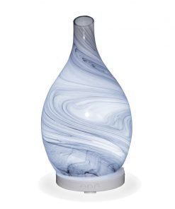 Aromar Amphora Grey Diffuser with white light on a white background