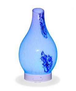 Aromar Hydria Abstract diffuser with blue light on a white background