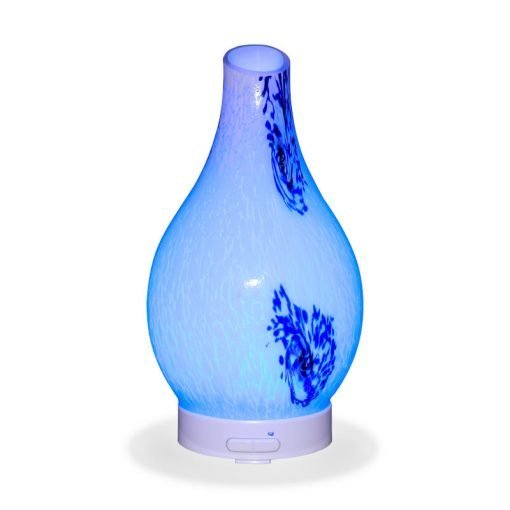 Aromar Hydria Abstract diffuser with blue light on a white background