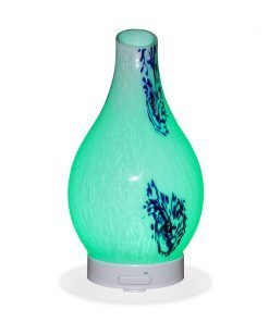 Aromar Hydria Abstract Diffuser with green light on a white background