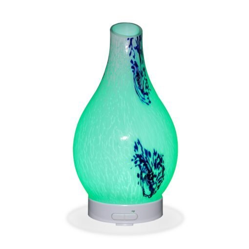 Aromar Hydria Abstract Diffuser with green light on a white background