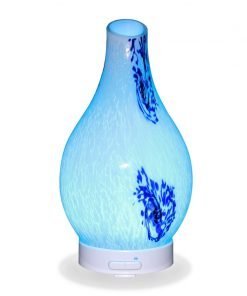 Aromar Hydria Abstract diffuser with light blue light on a white background