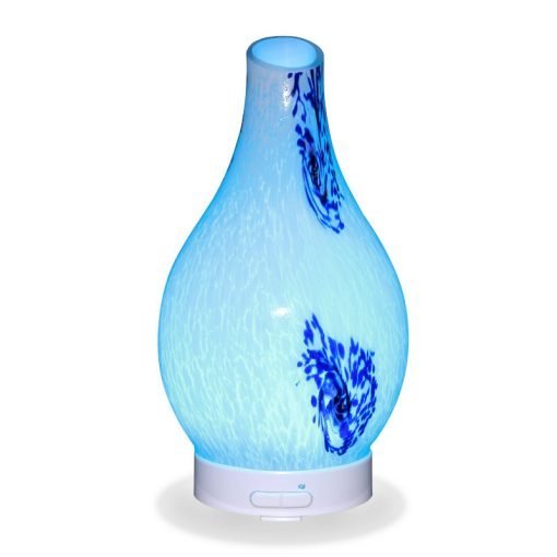 Aromar Hydria Abstract diffuser with light blue light on a white background